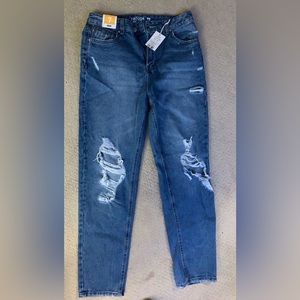 Dark Blue Ripped Mom Jeans
